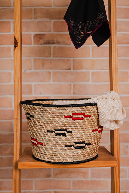 Kraftribe Handmade Red & Black Motifs Kanshi Grass Planter Basket