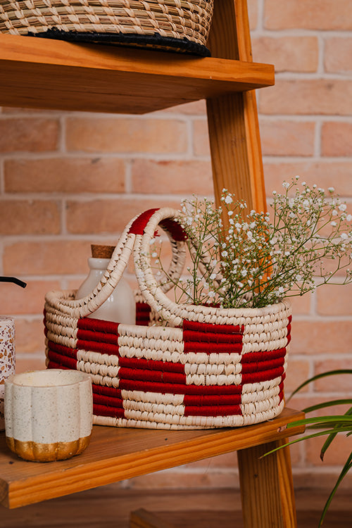 Kraftribe Handmade Kanshi Grass Tote Bag(Red)