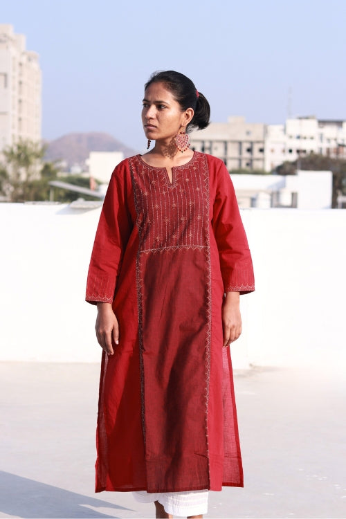 Sadhna “Gerua” Cotton Hand-Embroidered Kurta