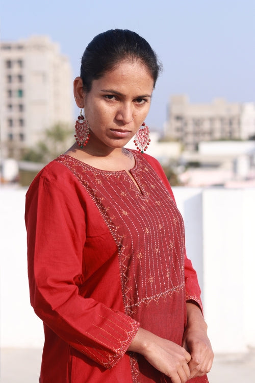 Sadhna “Gerua” Cotton Hand-Embroidered Kurta