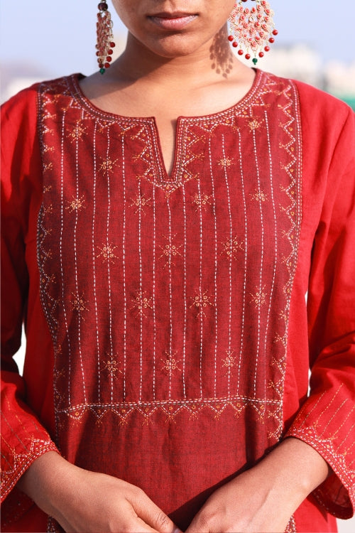 Sadhna “Gerua” Cotton Hand-Embroidered Kurta