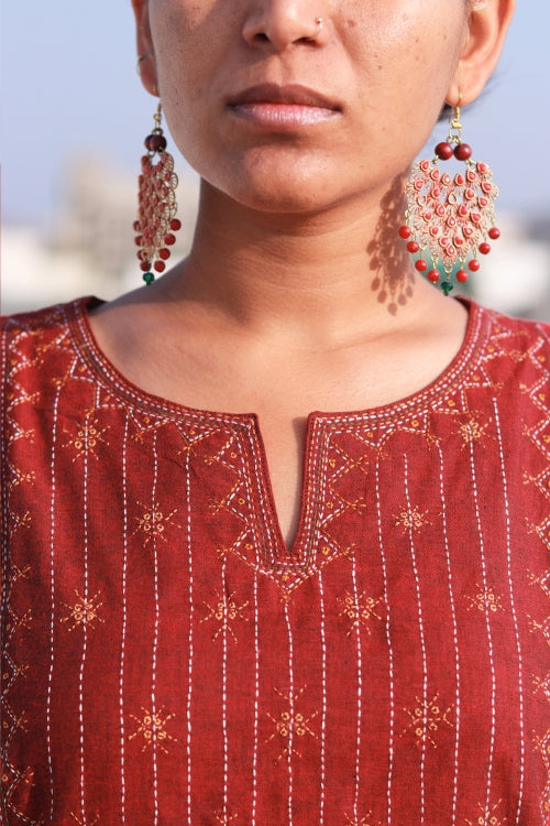 Sadhna “Gerua” Cotton Hand-Embroidered Kurta