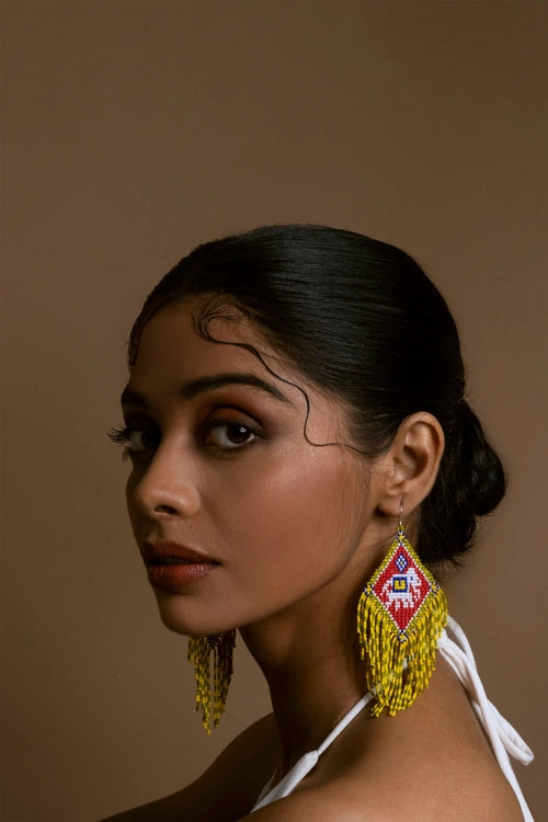 Melo Studio Kunjar Hand Beaded Earrings