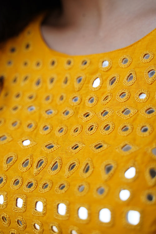 Okhai "Sunshine"  Mirrorwork Yellow Pure Cotton Sleeveless Blouse