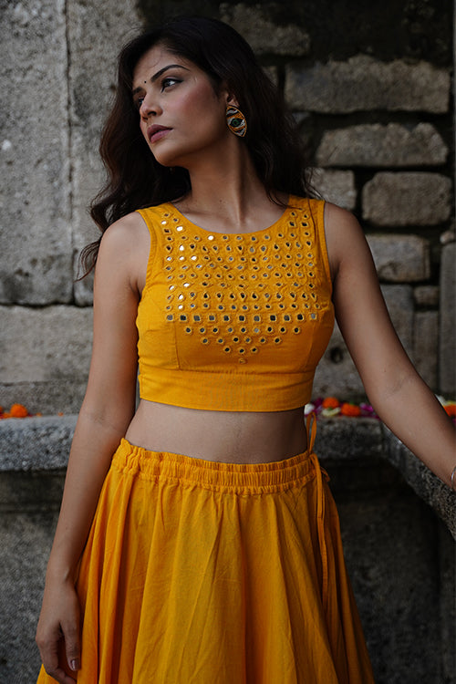 Okhai "Sunshine"  Mirrorwork Yellow Pure Cotton Sleeveless Blouse