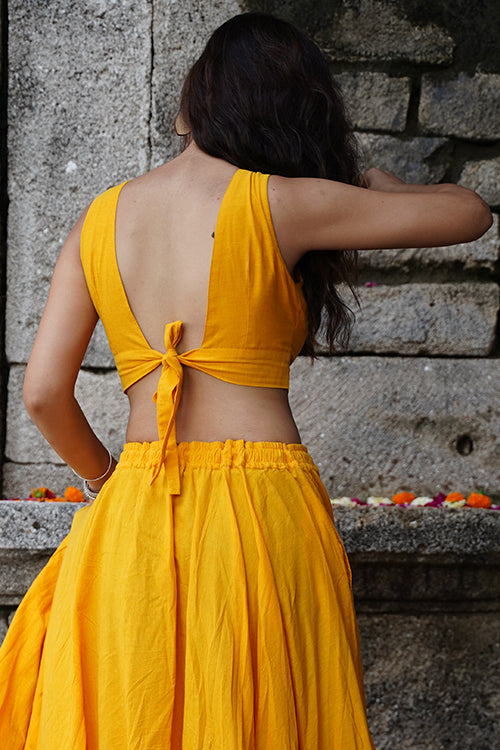 Okhai "Sunshine"  Mirrorwork Yellow Pure Cotton Sleeveless Blouse