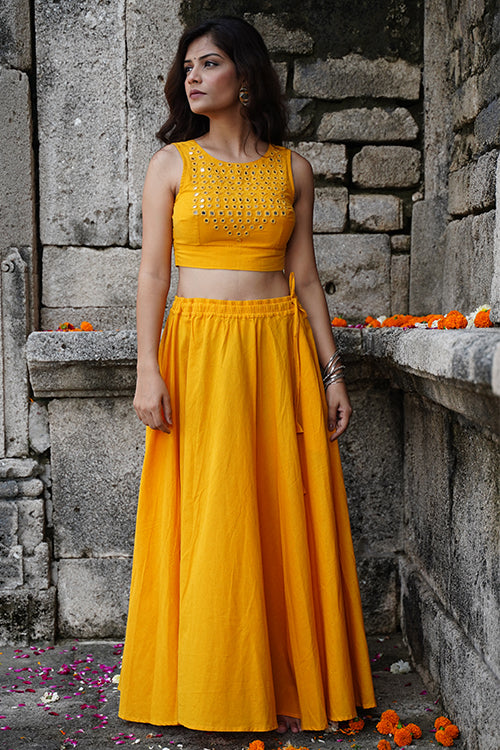 Okhai "Sunshine"  Mirrorwork Yellow Pure Cotton Sleeveless Blouse