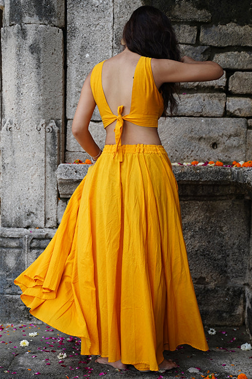 Okhai "Sunshine"  Mirrorwork Yellow Pure Cotton Sleeveless Blouse