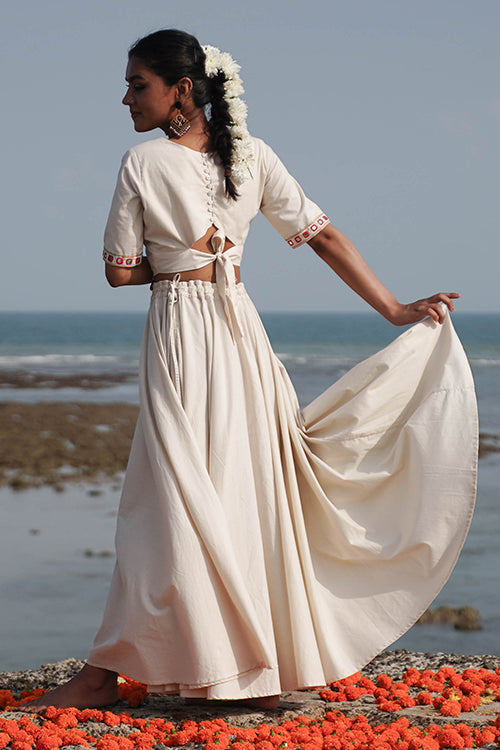 Okhai 'North Star' Hand-Embroidery and Mirrorwork Off White Pure Cotton Blouse