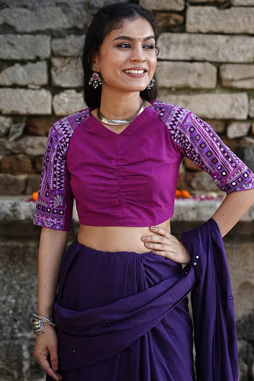 Okhai "Amethyst" Hand-Embroidery and Mirrorwork Pure Cotton Purple Blouse