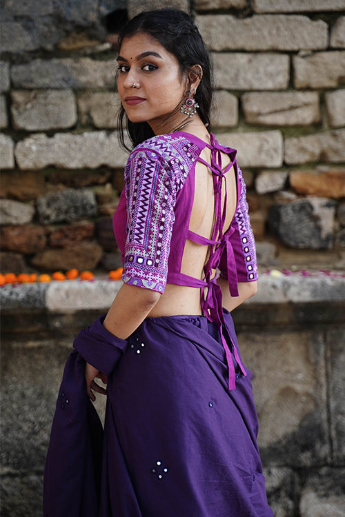 Okhai “Mira” Hand-Embroidery and Mirrorwork Pure Cotton Purple Blouse