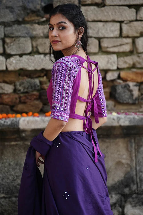 Okhai "Amethyst" Hand-Embroidery and Mirrorwork Pure Cotton Purple Blouse