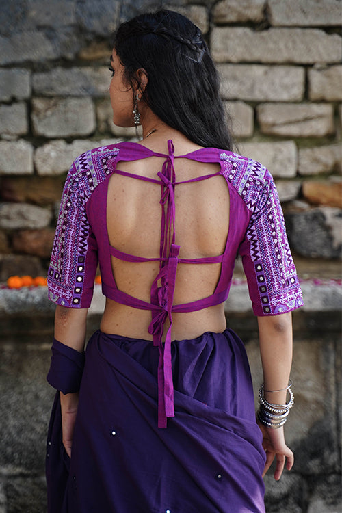 Okhai “Mira” Hand-Embroidery and Mirrorwork Pure Cotton Purple Blouse