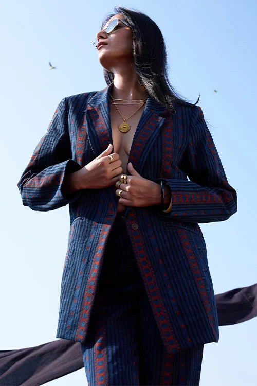 Okhai "Stripes" Cotton Twill Ajrakh Blazer