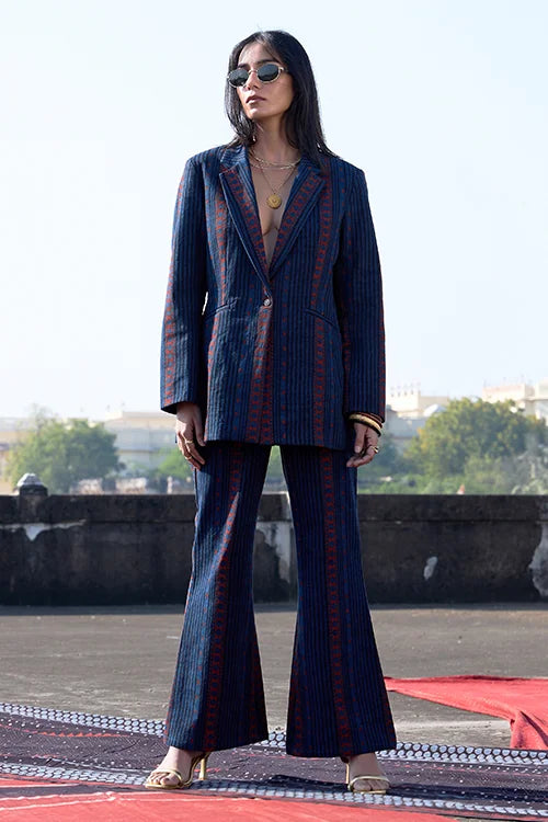 Okhai "Stripes" Cotton Twill Ajrakh Blazer