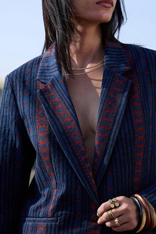 Okhai "Stripes" Cotton Twill Ajrakh Blazer