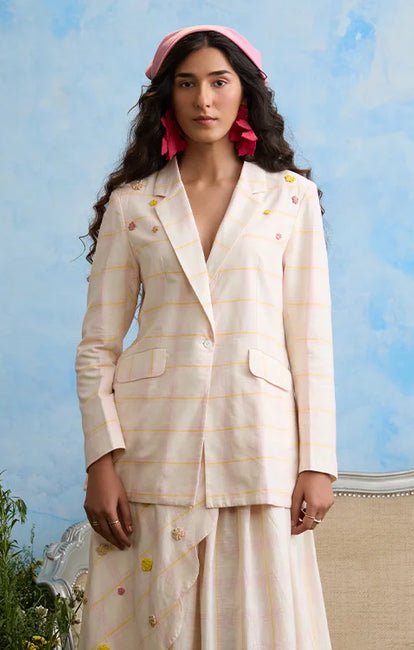 Okhai "Sakura" Hand Embroidered Cotton Handloom Blazer