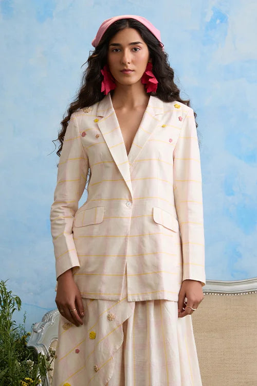 Okhai "Sakura" Hand Embroidered Cotton Handloom Blazer