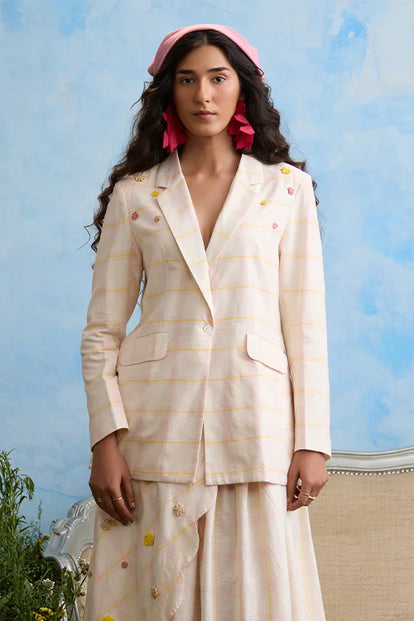 Okhai "Sakura" Hand Embroidered Cotton Handloom Blazer