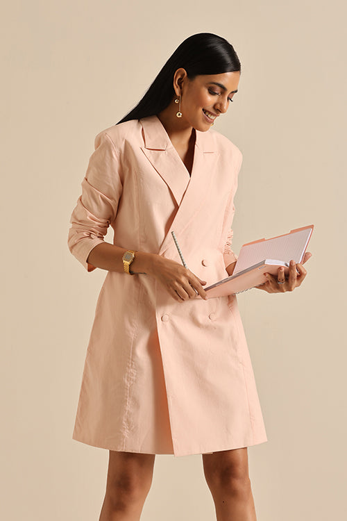 Pink One Shoulder Blazer Dress with Gold Button Detail | Forever Unique
