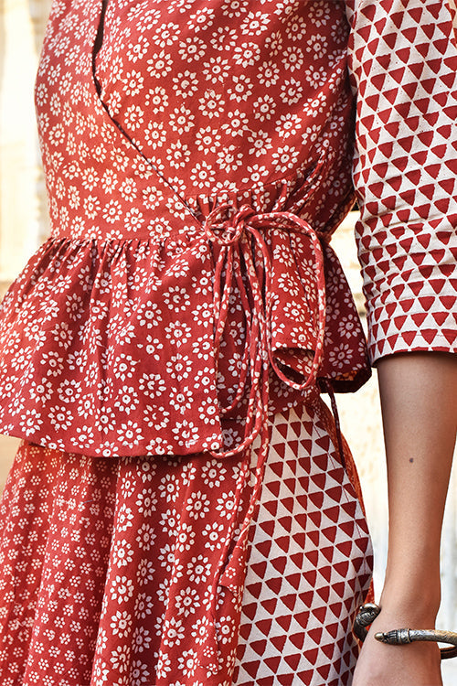Okhai 'Saraswati' Pure Cotton Hand Block Printed Wrap Top and Skirt Set | Rescue