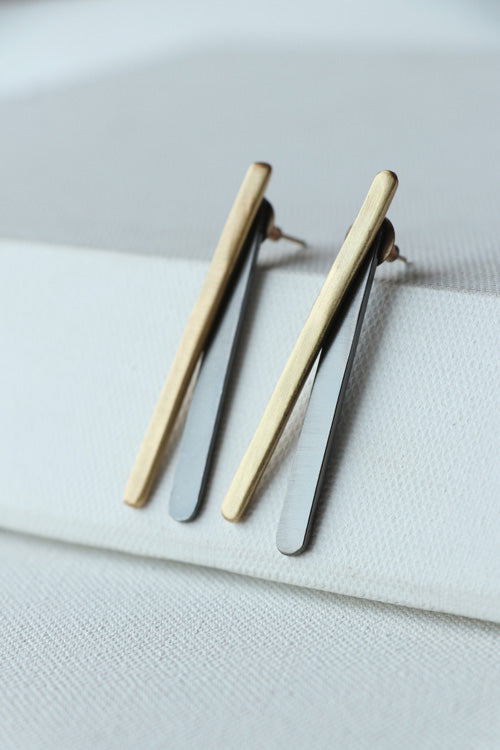 Lukka Chuppi Astrea - double dash earrings with brass off cut sheet.