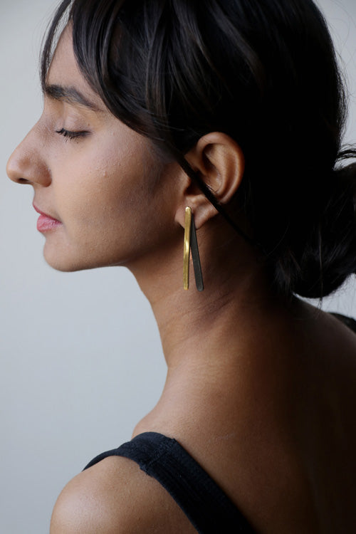 Lukka Chuppi Astrea - double dash earrings with brass off cut sheet.