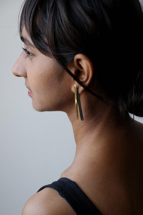 Lukka Chuppi Astrea - double dash earrings with brass off cut sheet.