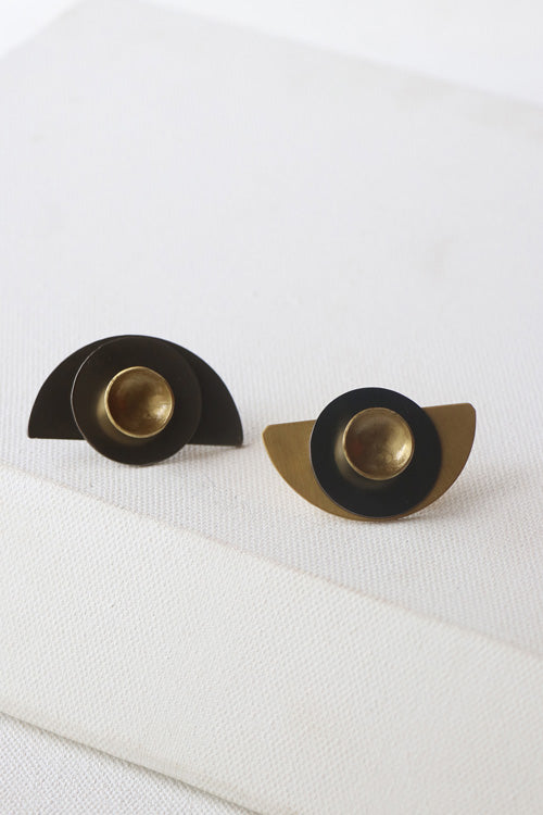 Lukka Chuppi Nova - Half Moon Black earrings with brass off cut sheet.