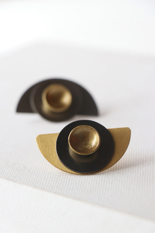 Lukka Chuppi Nova - Half Moon Black earrings with brass off cut sheet.