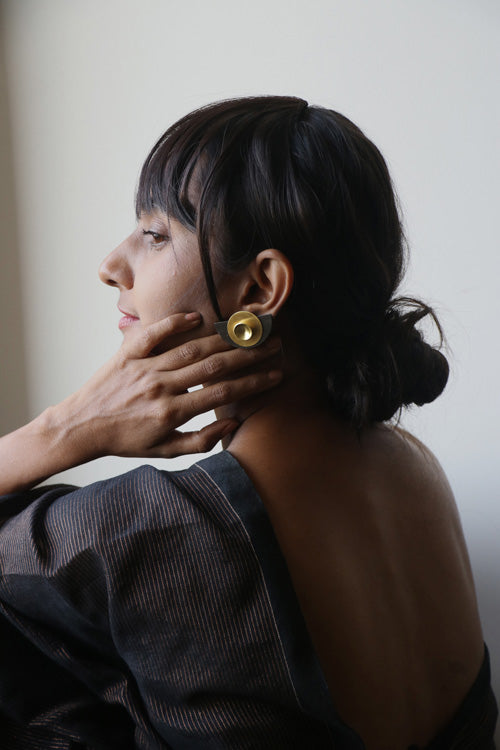 Lukka Chuppi Nova - Half Moon Black earrings with brass off cut sheet.