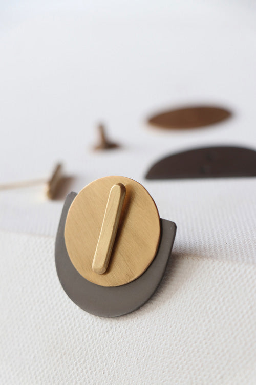 Lukka Chuppi Nyx Black - short dash reverse earrings with brass off cut sheet.