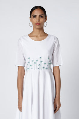 Okhai Dove Cotton White Embroidered Dress For Women Online
