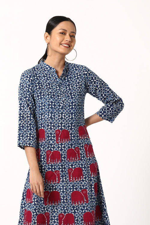 Okhai Euphoric Hand Block Printed Cotton Applique Work Dress For Women Online