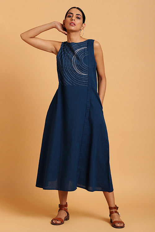 Okhai 'Aura Orbit' Hand Embroidered Sleeveless Pure Cotton Dress