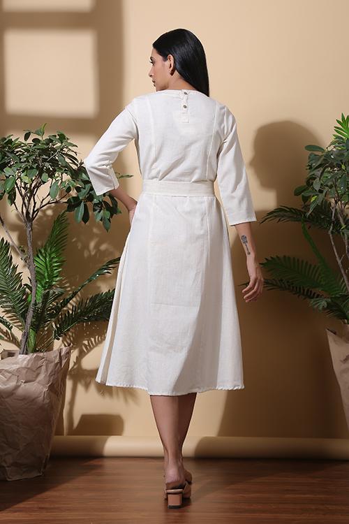 Okhai Leaves Hand Embroidered Pure Cotton Dress | Rescue