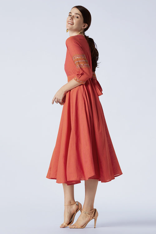 Okhai 'Caramel' Hand Embroidered Pure Cotton Dress | Relove