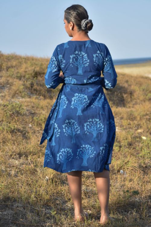 Okhai 'Jungle' Handblock Printed Hand Embroidered Cotton Wrap Around Dress | Rescue