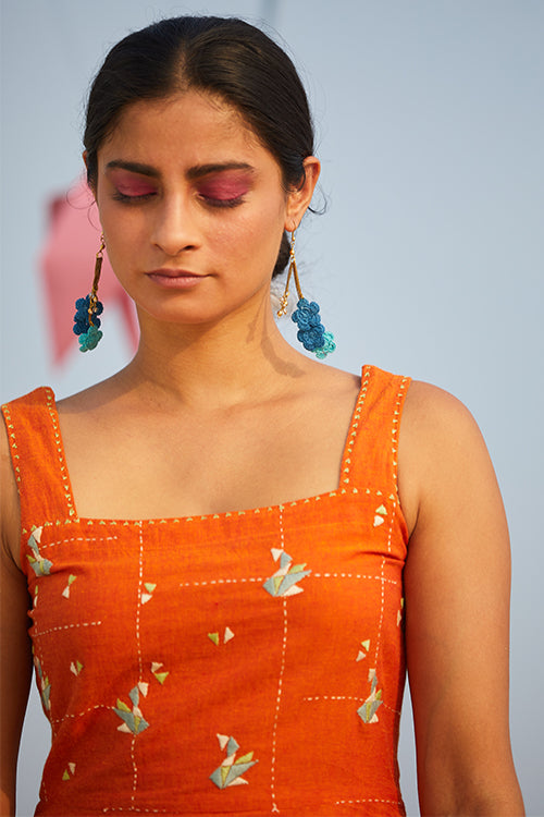 Okhai 'Hummingbird' Cotton Handloom Hand Embroidered Sleeveless Dress | Rescue