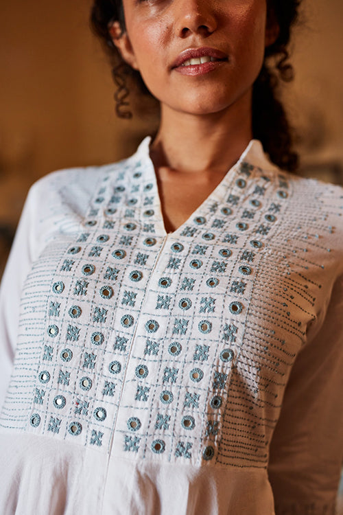 Okhai 'Ariya' Hand Embroidered Mirror Work Pure Cotton Dress | Rescue