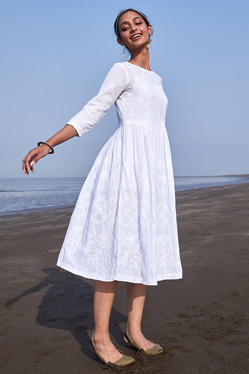 Okhai 'Shanza' Pure Cotton Chikankari Embroidered Dress | Relove