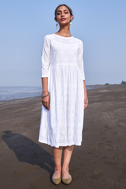 Okhai 'Shanza' Pure Cotton Chikankari Embroidered Dress | Relove