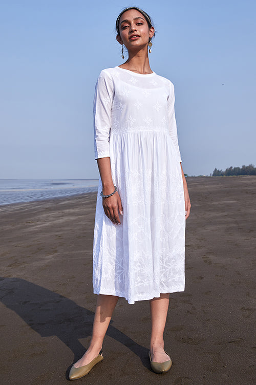 Okhai 'Shanza' Pure Cotton Chikankari Embroidered Dress | Relove