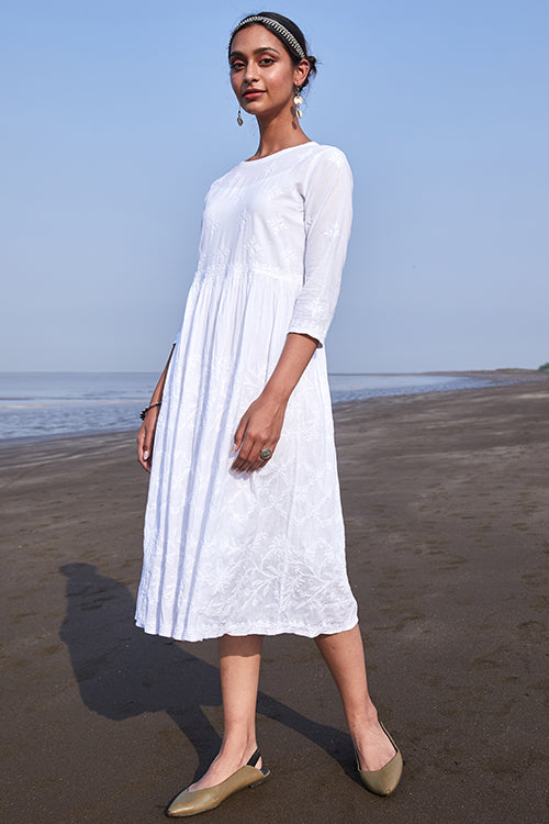 Okhai 'Shanza' Pure Cotton Chikankari Embroidered Dress | Relove