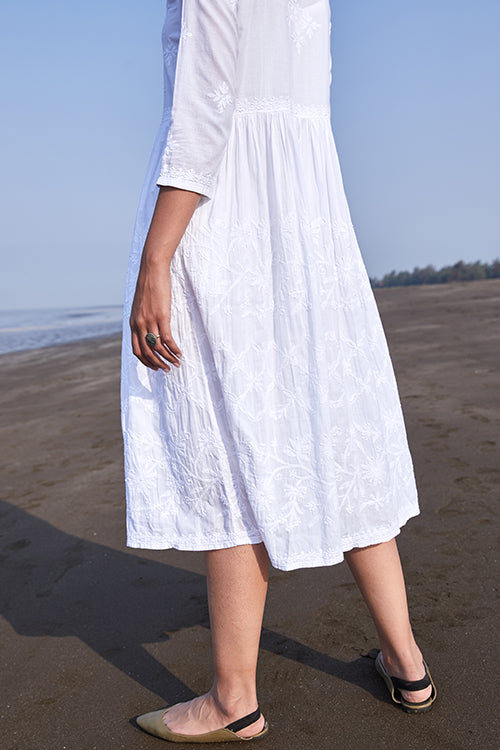 Okhai 'Shanza' Pure Cotton Chikankari Embroidered Dress | Relove