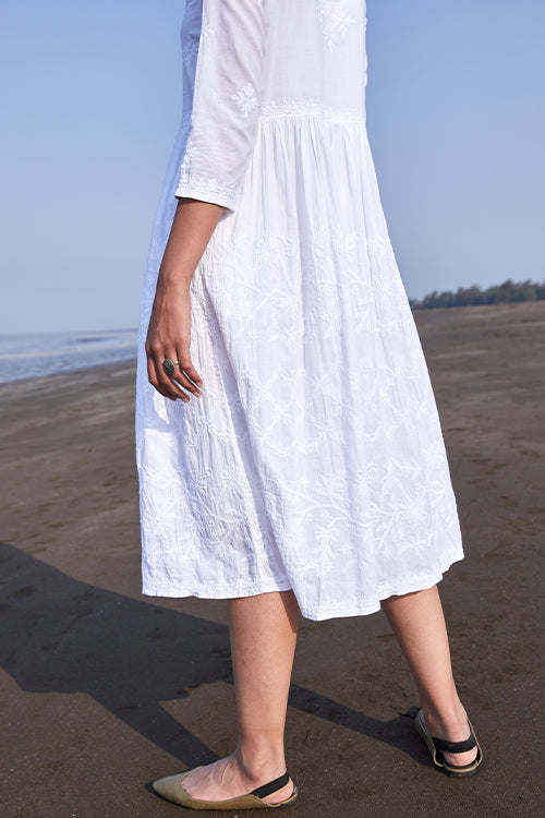 Okhai 'Shanza' Pure Cotton Chikankari Embroidered Dress | Relove