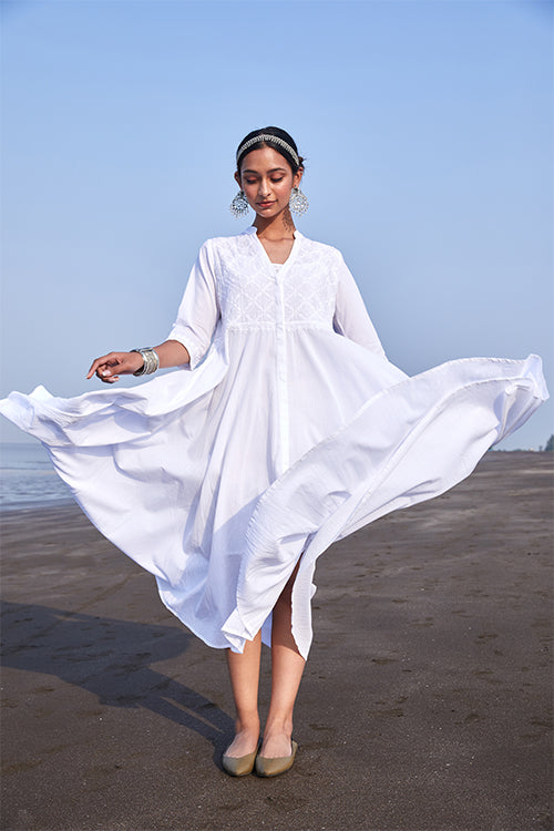 Okhai 'Seher' Pure Cotton Chikankari Embroidered Dress | Rescue