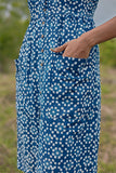 Okhai 'Summer Delight' Pure Cotton Indigo Handblock Printed Sleeveless Dress | Rescue