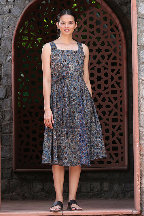 Okhai 'Legend' Pure Cotton Handblock Printed Ajrakh Dress | Relove