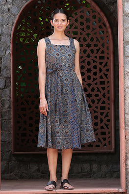Okhai 'Legend' Pure Cotton Handblock Printed Ajrakh Dress | Relove